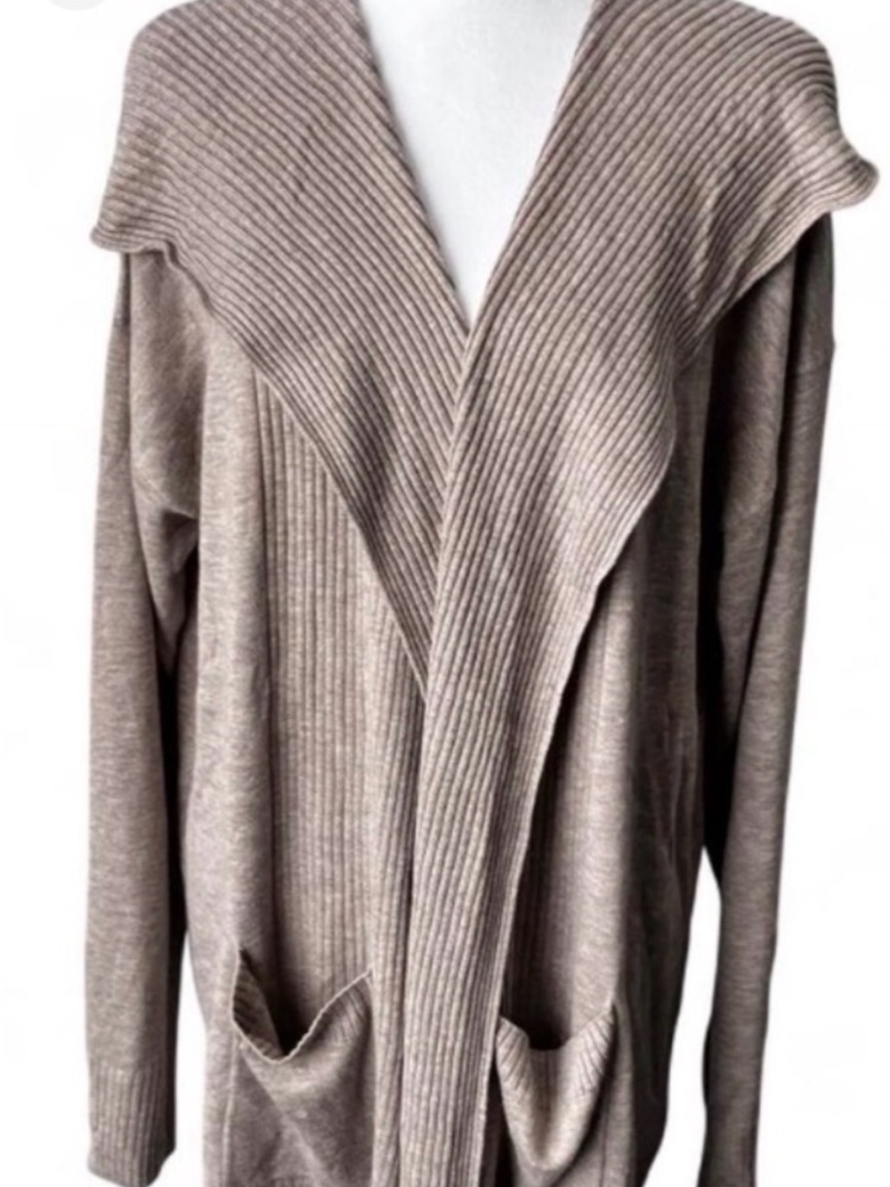 Coastal Grandma,Splendid Open Cardigan with Hoodie and pockets Oatmeal Color
